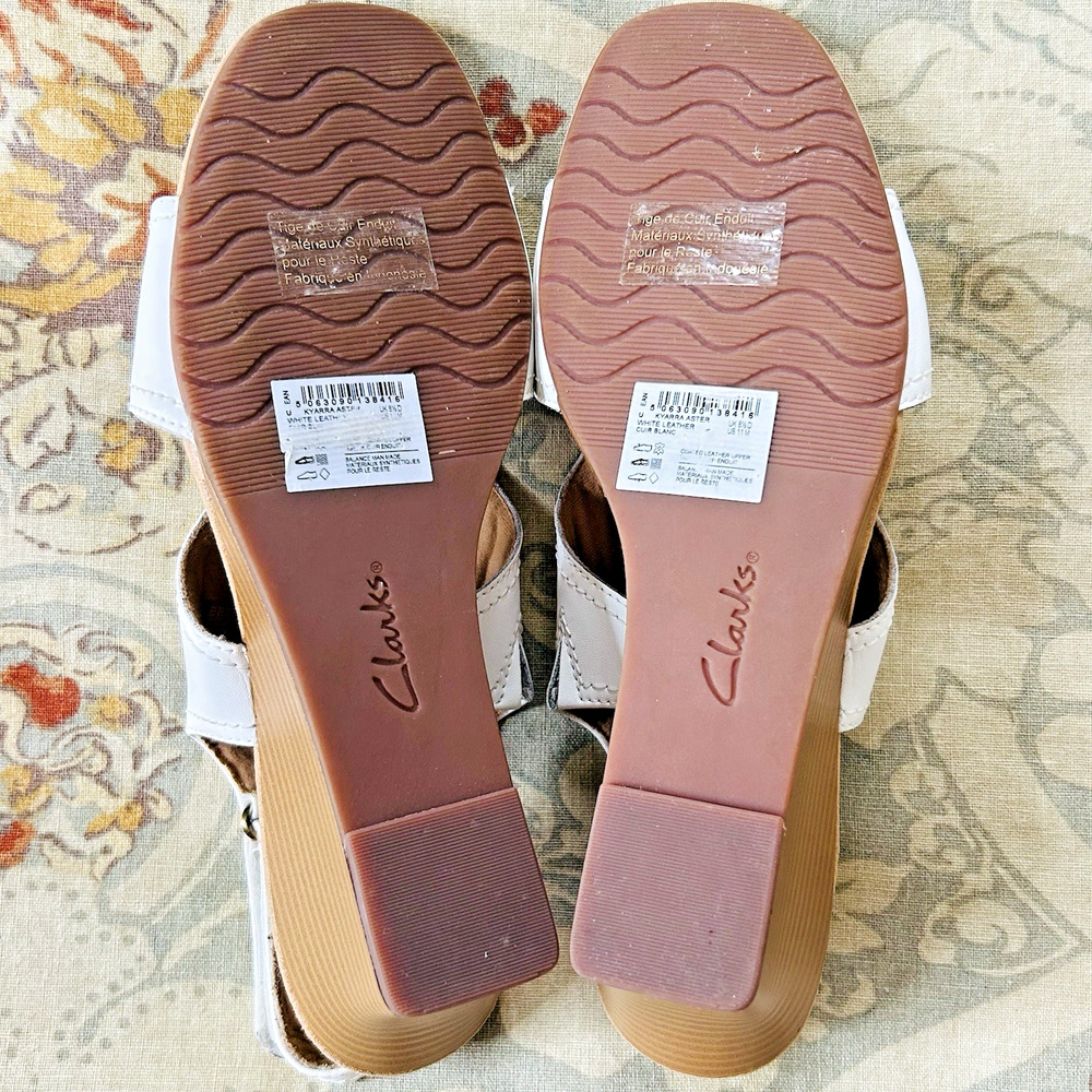 Clarks White Wedge Sandals Leather Kyarra Aster Size 11 Open Toe Comfort 3" Heel - Picture 7 of 8